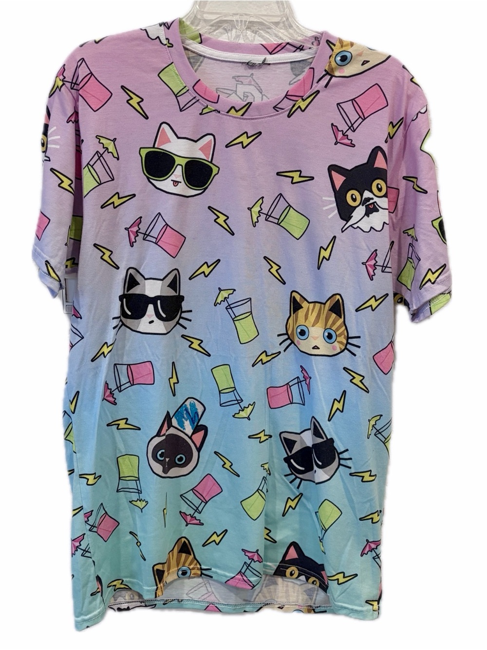 Funny party cats pastel gradient meme tee